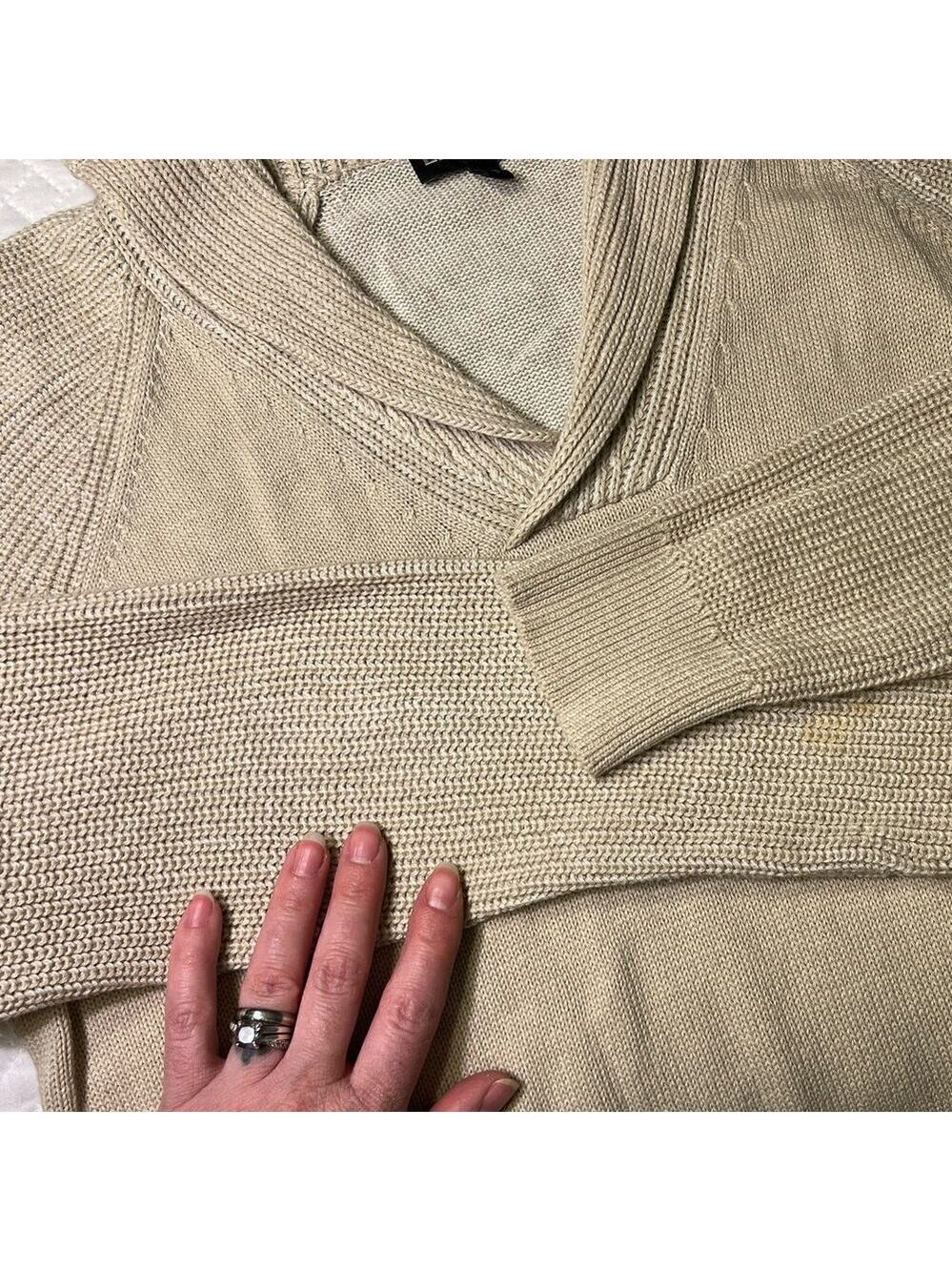 Express Mens Popover Shawl Collar Sweater sz L Twee Preppy Long Sleeve Tan Beige - Picture 4 of 8